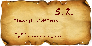 Simonyi Klétus névjegykártya